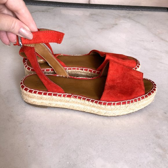 Franco Sarto Ravenna orange & tan suede espadrille sandals / shoes, ankle straps - Picture 3 of 9